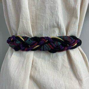 Vintage Handmade Womens Multicolored Threaded Cord Knot Belt Silver Hook Closure